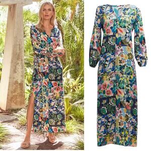 Johnny Was Puff Sleeve Maxi Dress Swim Cover Up Layla Print Size XS